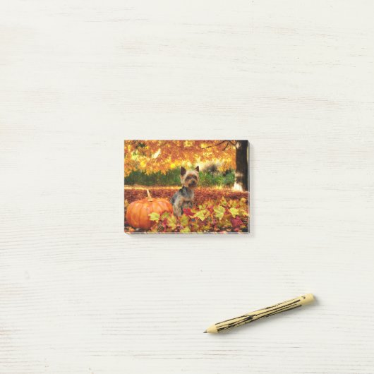 Fall-Erntedank - Tucker - Yorkie Post-it Klebezettel (Auf Schreibtisch)