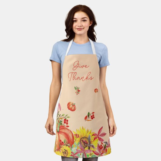 Fall Erntedank Wasserfarbe Pumpkin Schürze (Getragen)