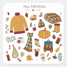 Fall Essentials Digital Zeichnend Quadratischer Aufkleber