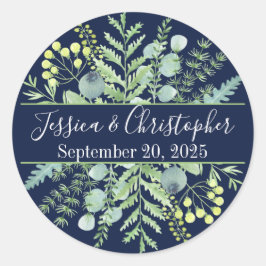 Fall Eucalyptus Berry Floral Wedding Stickers Navy