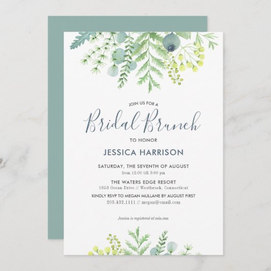 Fall Eukalyptus Floral Brautparty Brunch Einladung (Vorne/Hinten)