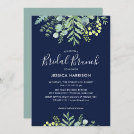 Fall Eukalyptus Floral Brautparty Brunch Navy Einladung