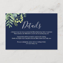 Fall Eukalyptus Floral Wedding Details Card Navy