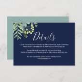 Fall Eukalyptus Floral Wedding Details Card Navy Begleitkarte (Vorne/Hinten)