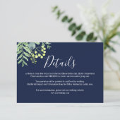Fall Eukalyptus Floral Wedding Details Card Navy Begleitkarte (Stehend Vorderseite)