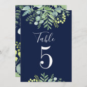 Fall Eukalyptus Floral Wedding Tischnummer Navy (Vorne/Hinten)