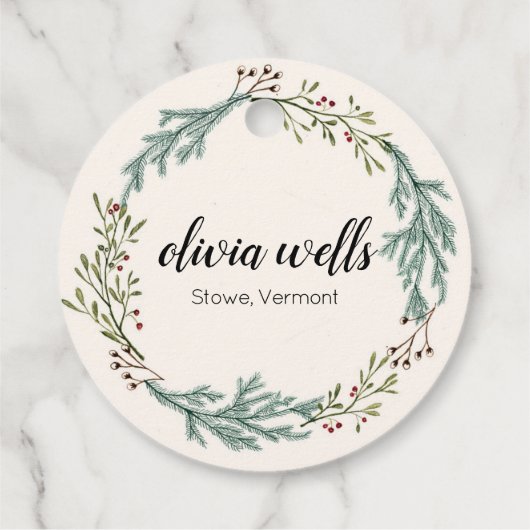 Fall Evergreen Kranz Signature Script Kleidung Geschenkanhänger (Rückseite)