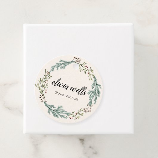 Fall Evergreen Kranz Signature Script Kleidung Geschenkanhänger (Beispiel)