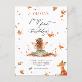 Fall Fairy and Fox Einladung zum ersten Geburtstag Postkarte