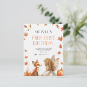 Fall Fairy Erster Geburtstag Einladung mit Fuchs Postkarte (Stehend Vorderseite)