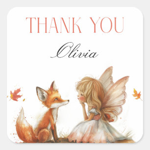 Fall Fairy Erster Geburtstag Vielen Dank mit einem Quadratischer Aufkleber