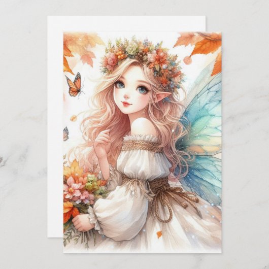 Fall Fairy und Blätter Aquarell-Kalligraphietext Einladung (Vorne/Hinten)