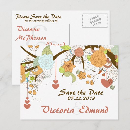 Fall Fantasy Floral Save the Date Postkarte (Vorne/Hinten)