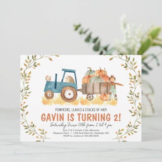 Fall Farm Birthday Einladung, Fall hayriad Einladung (Stehend Vorderseite)