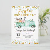 Fall Farm Pumpkin Truck Geburtstagseinladung Einladung (Stehend Vorderseite)