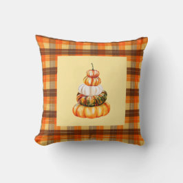 Fall Farmhouse Pumpkins und Orange Brown Kariert Kissen