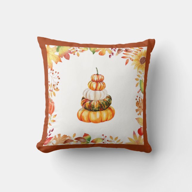 Fall Farmhouse Wassercolor Pumpkins Kissen (Vorderseite)