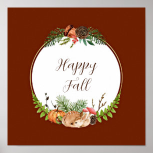 Fall fawn and nature with customizable text  poster