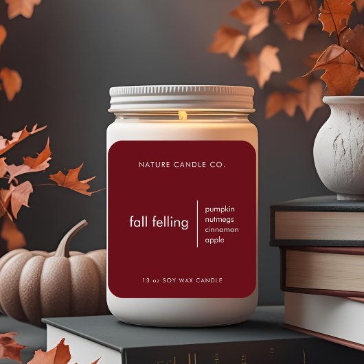 Fall Felling Candle Label | Burgund Minimalistisch Quadratischer Aufkleber