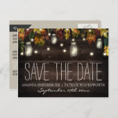 Fall Firefly Mason Jar Wedding Save the Date Cards Ankündigungspostkarte (Vorne/Hinten)