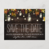 Fall Firefly Mason Jar Wedding Save the Date Cards Ankündigungspostkarte (Vorderseite)