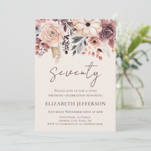 Fall Floral 70. Geburtstag Einladung (Stehend Vorderseite)