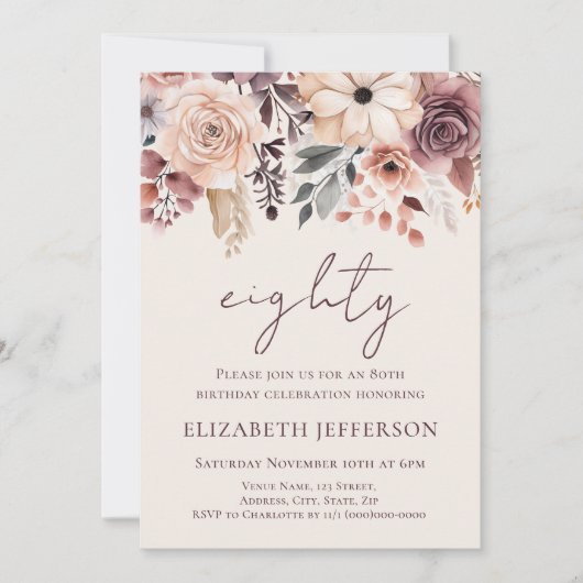 Fall Floral 80. Geburtstag Einladung (Vorderseite)