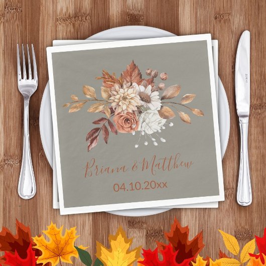 Fall Floral auf Gray Wedding Napkins Serviette