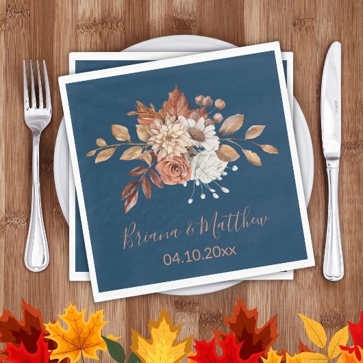 Fall Floral auf Navy Blue Wedding Napkins Serviette