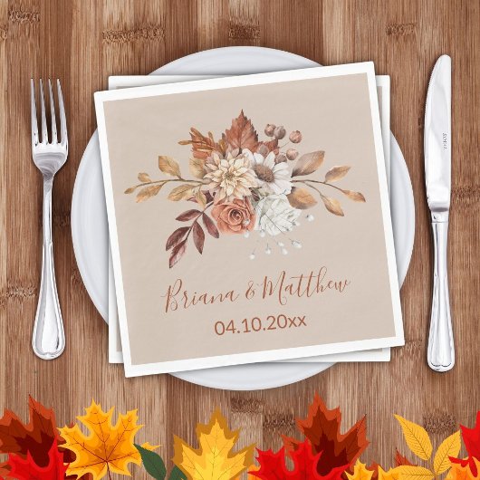 Fall Floral auf Taupe Hochzeit Napkins Serviette