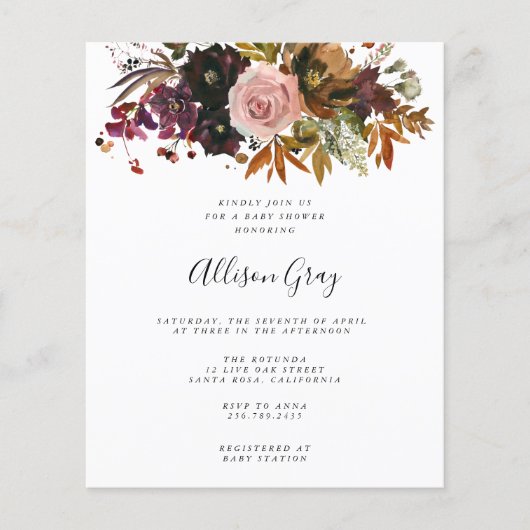 Fall Floral Baby Dusche | Flyer Haushalt (Vorne)