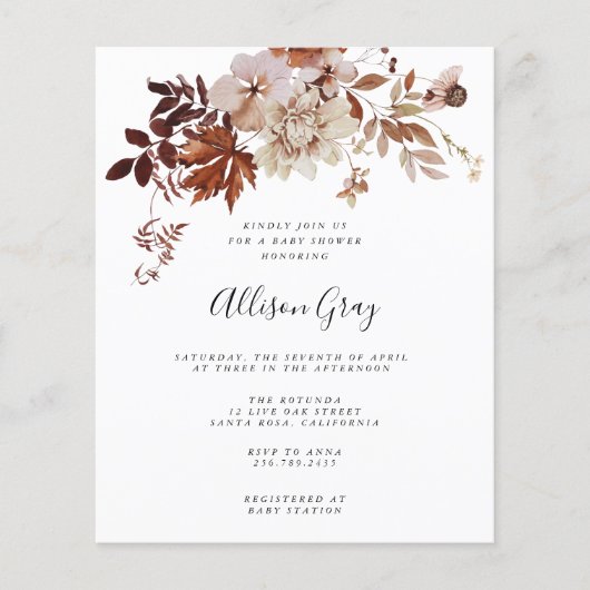 Fall Floral Baby Dusche | Flyer Haushalt (Vorne)