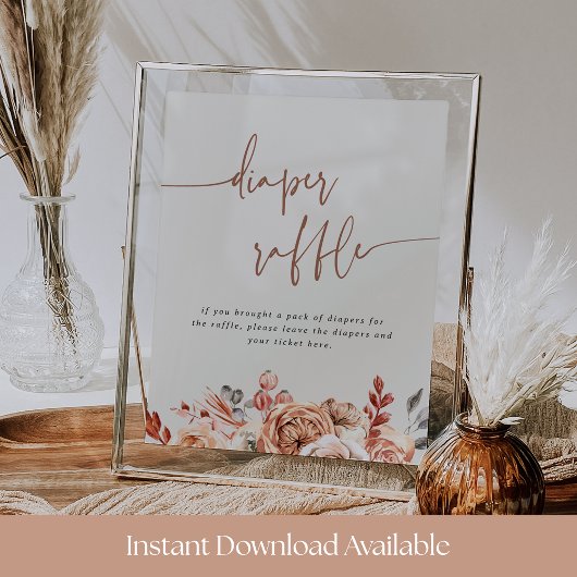 Fall Floral Baby Shower Diaper Raffle Sign Poster