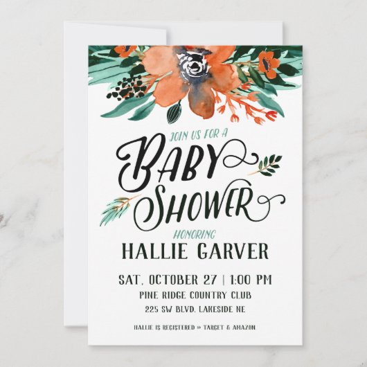 Fall Floral Baby Shower Einladung (Vorderseite)