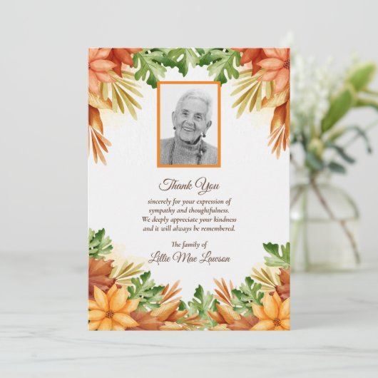 Fall Floral Beerdigung Gedenkstätte Danke Karten (Stehend Vorderseite)