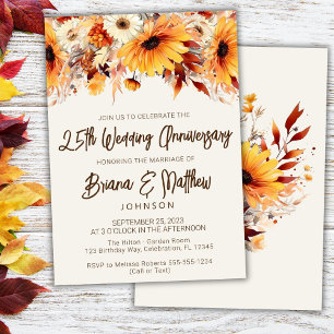 Fall Floral Beige 25. Hochzeitstag Einladung
