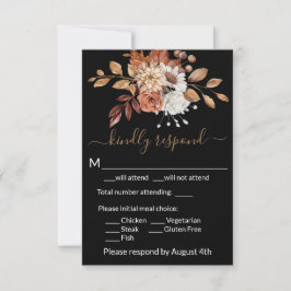 Fall Floral Black Enclosure RSVP Card Karte