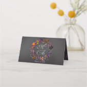 Fall Floral Black Monogram Platzkarte (Rückseite)