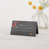 Fall Floral Black Monogram Platzkarte (Vorderseite)