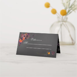 Fall Floral Black Monogram Platzkarte