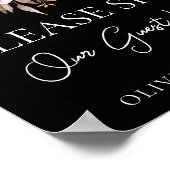 Fall Floral Black Wedding Guest Book Sign Poster (Ecke)