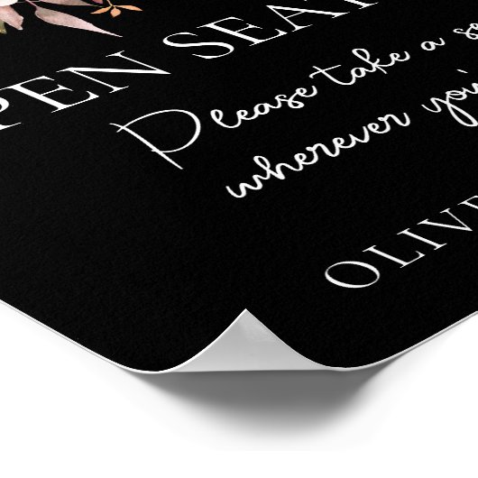 Fall Floral Black Wedding Open Seating Zeichen Poster (Ecke)
