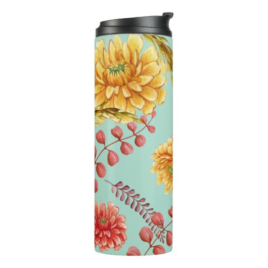 Fall Floral Blue Hintergrund Thermosbecher (Nach links gedreht)