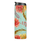 Fall Floral Blue Hintergrund Thermosbecher (Nach rechts gedreht)