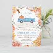 Fall Floral Blue Little PUMPKIN Boy BABY SHOWER Einladung (Stehend Vorderseite)