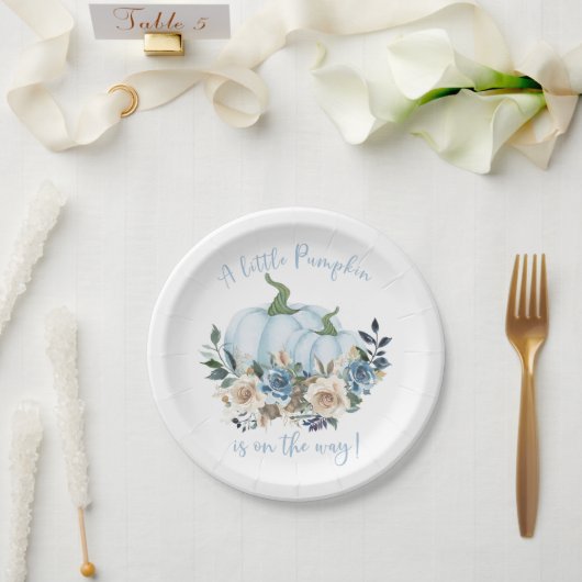 Fall Floral Blue Pumpkin Boy Baby Dusche Pappteller (Hochzeit)
