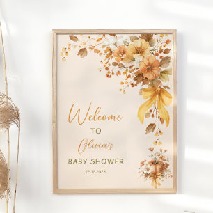 Fall Floral Boho Baby Dusche Willkommen Poster