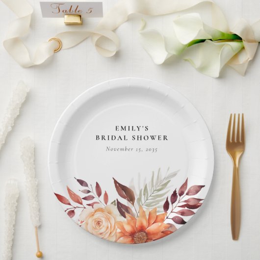 Fall Floral Boho Brautparty Pappteller (Hochzeit)