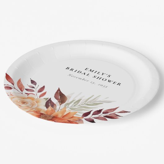 Fall Floral Boho Brautparty Pappteller (Schrägansicht)