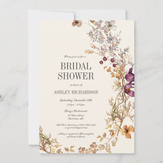 Fall Floral Boho Bridal Dusche Einladung (Vorderseite)